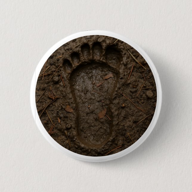 Macaron Rond 5 Cm Bigfoot Footprint in Mud (Devant)