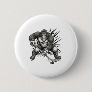 Macaron Rond 5 Cm Bigfoot Joueur de hockey drôle Sasquatch sur glace