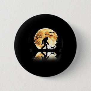 Macaron Rond 5 Cm Bigfoot marchant avec un chien lune drôle d'Hallow