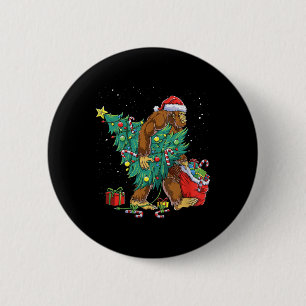 Macaron Rond 5 Cm Bigfoot Père Noël Feux d'arbre de Noël Funky Noël