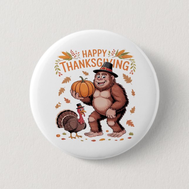Macaron Rond 5 Cm Bigfoot Turquie Citrouille Thanksgiving Day Classi (Devant)