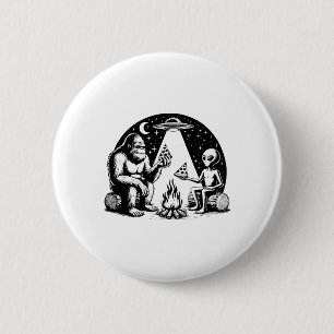 Macaron Rond 5 Cm Bigfoot Ufo Alien Pizza Campfire Randonnée Camper