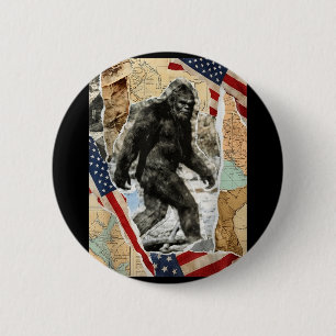 Macaron Rond 5 Cm Bigfoot usa drapeau américain sasquatch patriotiqu