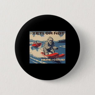 Macaron Rond 5 Cm Bigfoot, Yéti sur skis nautiques, ski aquatique