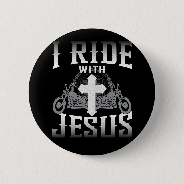 Macaron Rond 5 Cm Biker Je Marche Avec Jesus Faith (Devant)