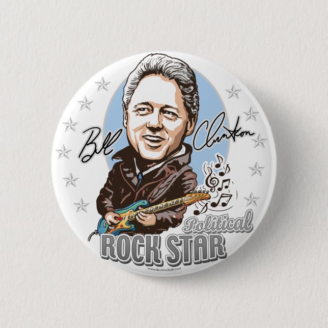 Macaron Rond 5 Cm Bill Clinton Rockstar politique ! Bouton (Devant)