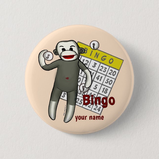 Macaron Rond 5 Cm Bingo Singe Chaussette  (Devant)