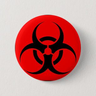 Macaron Rond 5 Cm Bio risque ou rouge de avertissement de symbole de