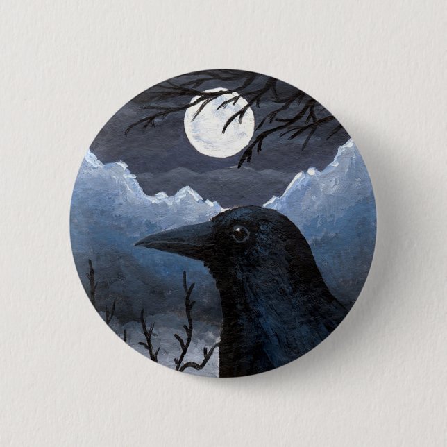 Macaron Rond 5 Cm Bird 58 Crow Raven (Devant)