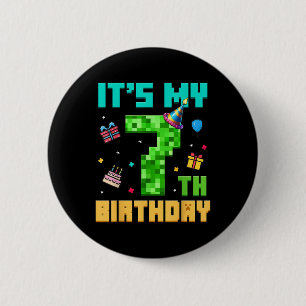 Macaron Rond 5 Cm Birthday Boy My 7th Birthday Video Game Pixel