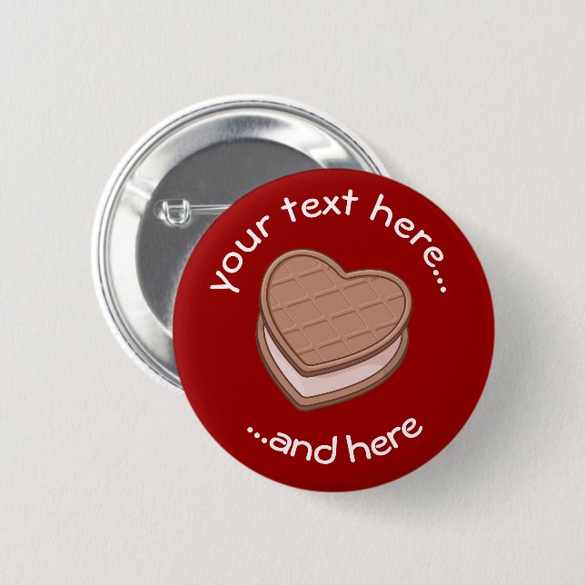 Macaron Rond 5 Cm Biscuit du coeur - Bouton Pinback (Devant & derrière)