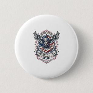 Macaron Rond 5 Cm Bison Aigle Patriotique Crête Animal Hybride Patri