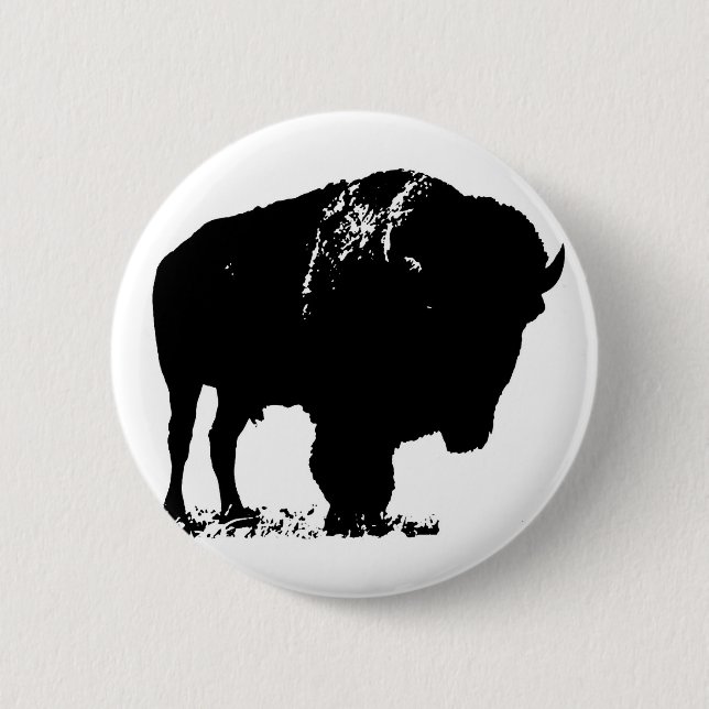 Macaron Rond 5 Cm Bison de bison noir et blanc Pop Art (Devant)