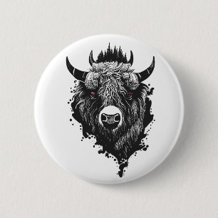 Macaron Rond 5 Cm Bison de Buffalo Nature sauvage Illustration Art