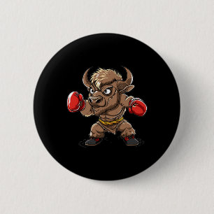Macaron Rond 5 Cm Bison de kickboxing mignon I Bison pour enfants