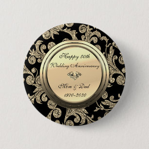 Macaron Rond 5 Cm Black 50th Mariage Anniversaire de l'or chic