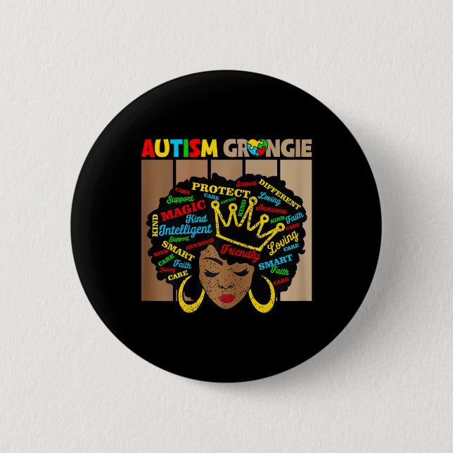 Macaron Rond 5 Cm Black Afro Afro-Africain Autisme Grangie Award (Devant)