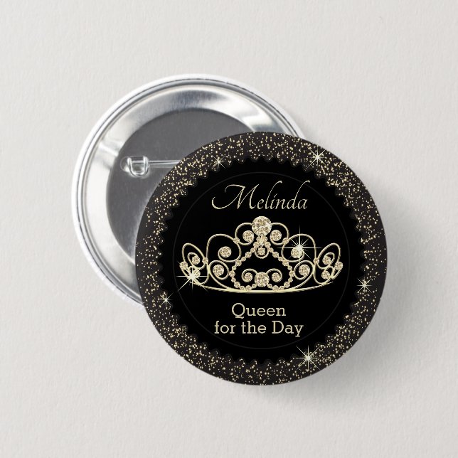 Macaron Rond 5 Cm Black and Gold - Reine pour la journée - Anniversa (Devant & derrière)