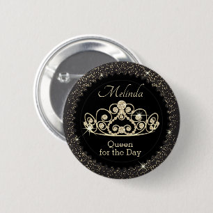 Macaron Rond 5 Cm Black and Gold - Reine pour la journée - Anniversa