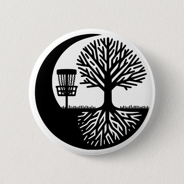 Macaron Rond 5 Cm Black and White Disc Golf Silhouette  (Devant)