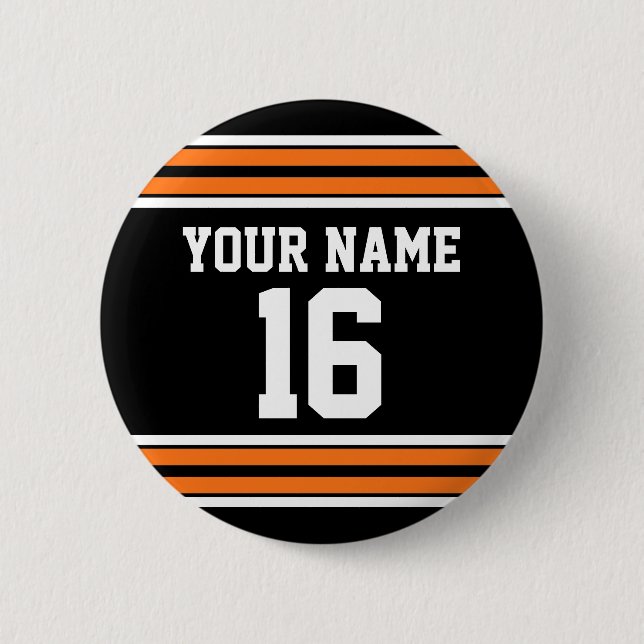 Macaron Rond 5 Cm Black avec Orange White Stripes Team Jersey (Devant)