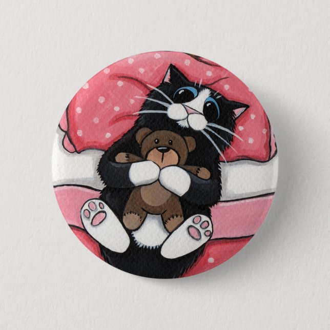 Macaron Rond 5 Cm Black Cat and Teddy - Cat Art Button (Devant)
