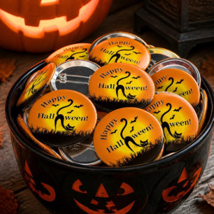 Macaron Rond 5 Cm Black Cat Halloween Button