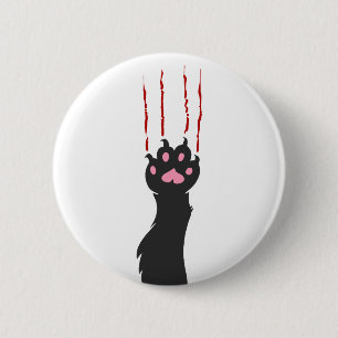 Macaron Rond 5 Cm Black cat paw print - Choose background color