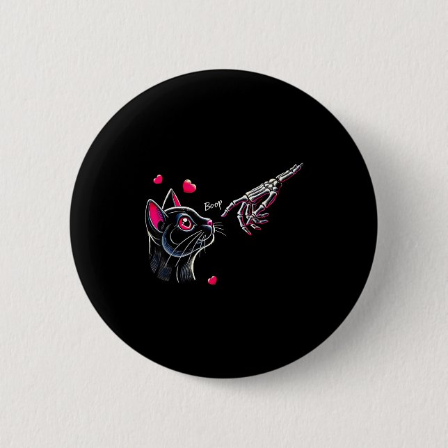 Macaron Rond 5 Cm Black Cat Skeleton Hand Boop Valentine's Day Pet O (Devant)