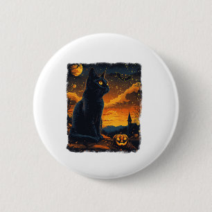 Macaron Rond 5 Cm Black Cat Starry Nuit Van Gogh Citrouilles Bats Ha