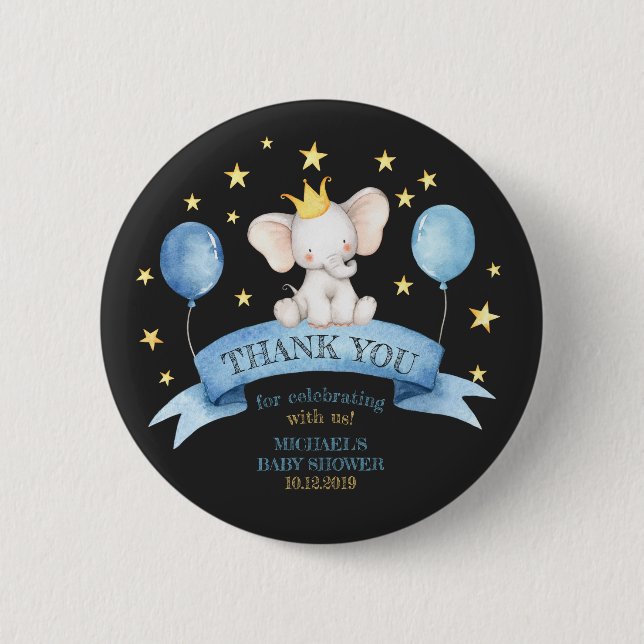 Macaron Rond 5 Cm black chalk elephant baby shower celebration (Devant)