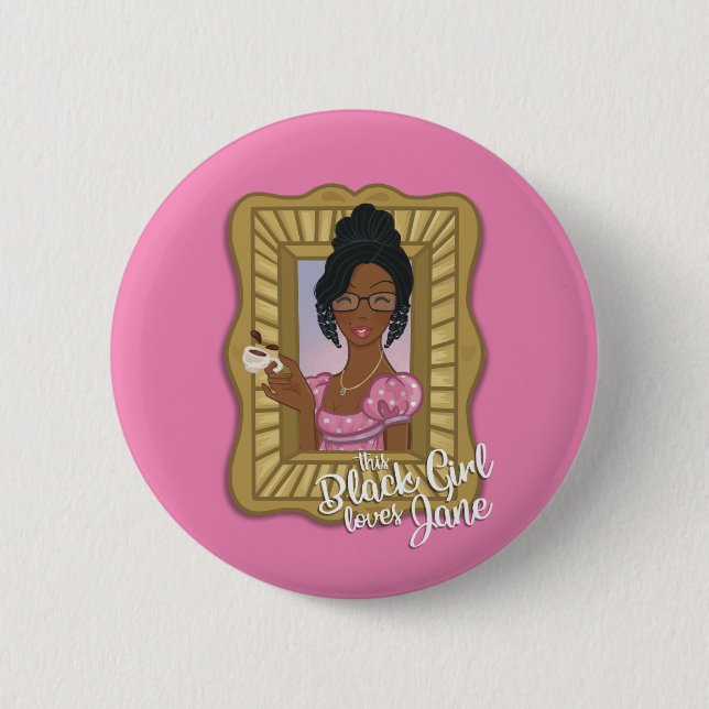 Macaron Rond 5 Cm Black Girl Loves Jane Pink Button (Devant)