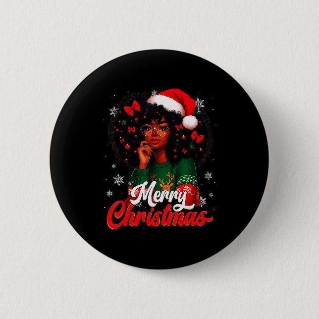 Macaron Rond 5 Cm Black Girl Santa Hat Merry Christmas Pajama Africa (Devant)