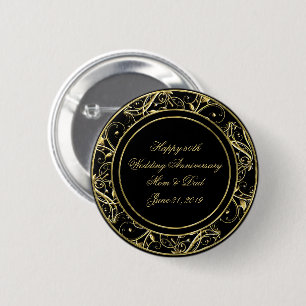 Macaron Rond 5 Cm Black Gold Flourish 50e anniversaire Mariage