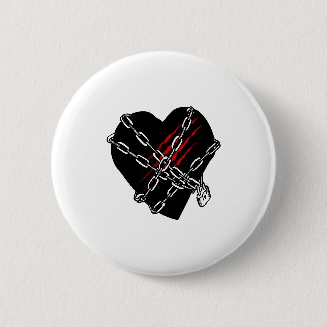 Macaron Rond 5 Cm Black Heart Red Chains Cool Gothic Valentines Day  (Devant)
