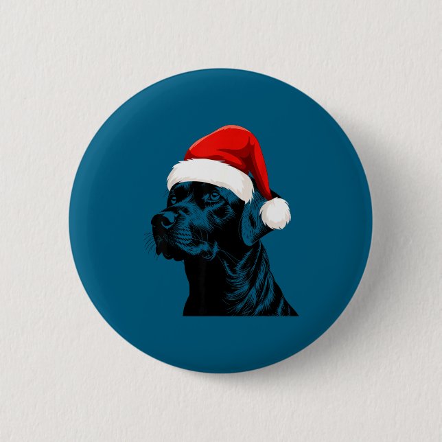 Macaron Rond 5 Cm Black Lab Labrador Santa Hat Christmas Holiday Pet (Devant)