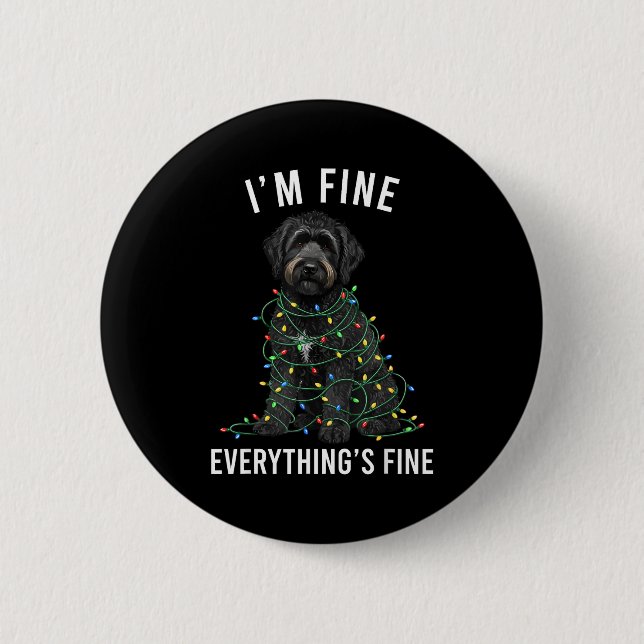Macaron Rond 5 Cm Black Labradoodle Christmas I'm Fine Everything Is (Devant)