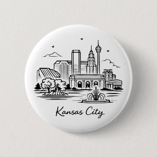 Macaron Rond 5 Cm Black line Kansas city illustration