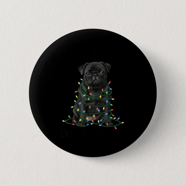 Macaron Rond 5 Cm Black Pug Christmas I'm Fine Everything Is Fine  (Devant)