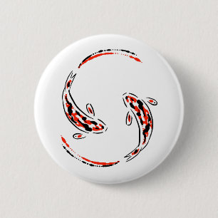 Macaron Rond 5 Cm Black & Red Japanese Koi Fish Artistic