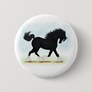 Macaron Rond 5 Cm Black Shire Horse avec Blaze et Stockage