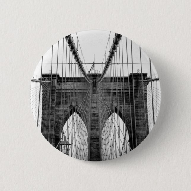 Macaron Rond 5 Cm Black White Brooklyn Bridge New York (Devant)
