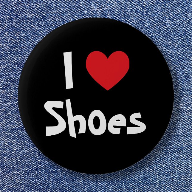 Macaron Rond 5 Cm Black White et Red Heart I Love Chaussures (I Love Shoes Pinback Button)