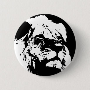 Macaron Rond 5 Cm Black & white lion pop art