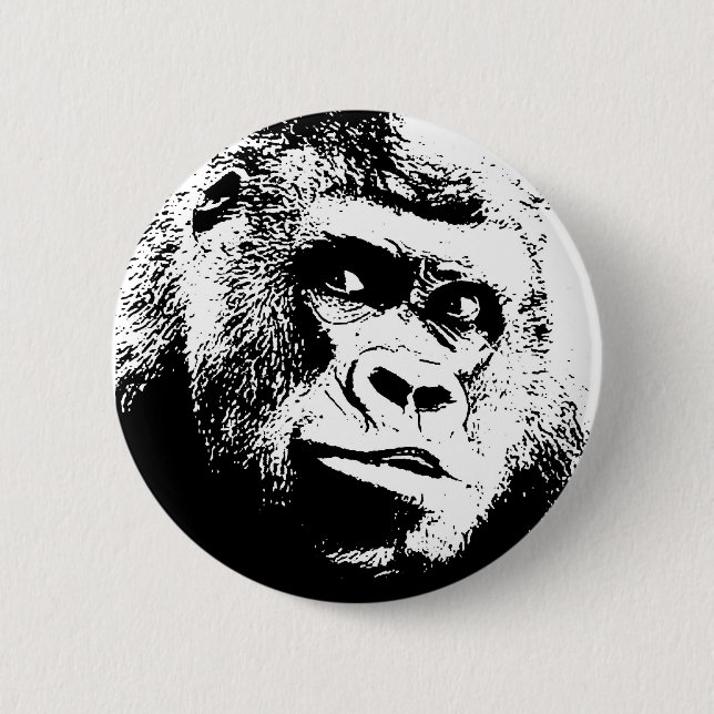 Macaron Rond 5 Cm Black White Pop Art Gorilla (Devant)