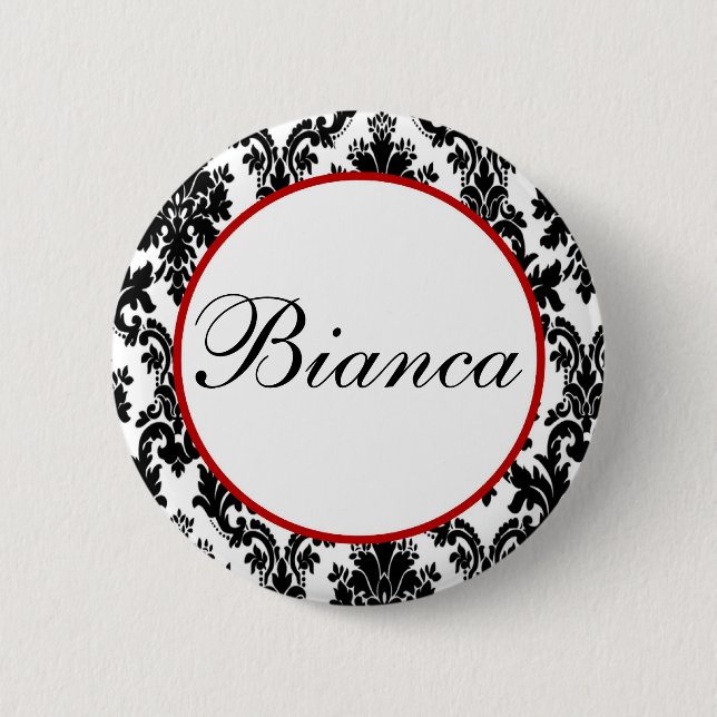 Macaron Rond 5 Cm Black White Red Damask (Devant)