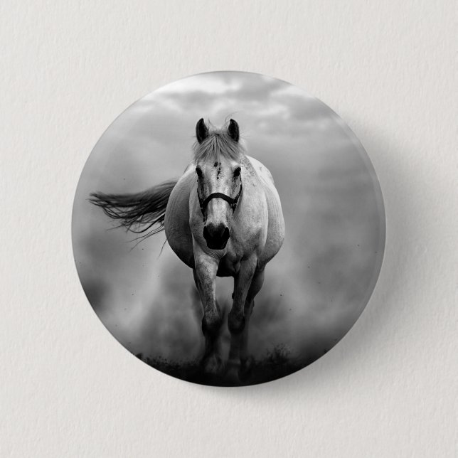 Macaron Rond 5 Cm Black White Runse Horse Freedom (Devant)