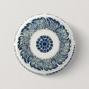 Macaron Rond 5 Cm Blanc bleu Floral chinois rond