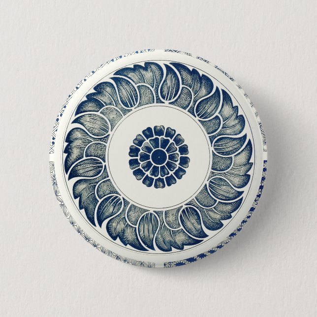 Macaron Rond 5 Cm Blanc bleu Floral chinois rond (Devant)