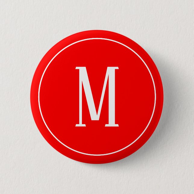 Macaron Rond 5 Cm Blanc de monogramme sur le bouton rond rouge (Devant)